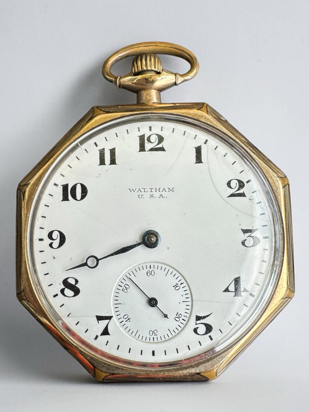 Vintage Waltham 14k Gold Filled Pocket Watch Octagon Case Running Case 2107